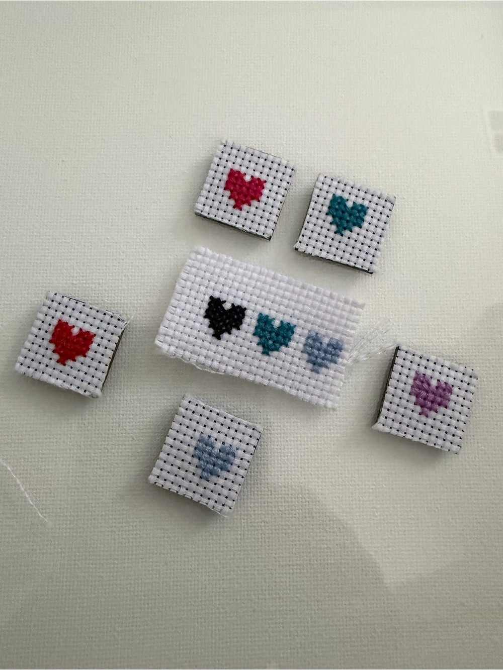 Handmade Cross-Stitch Heart Accents in Multicolor